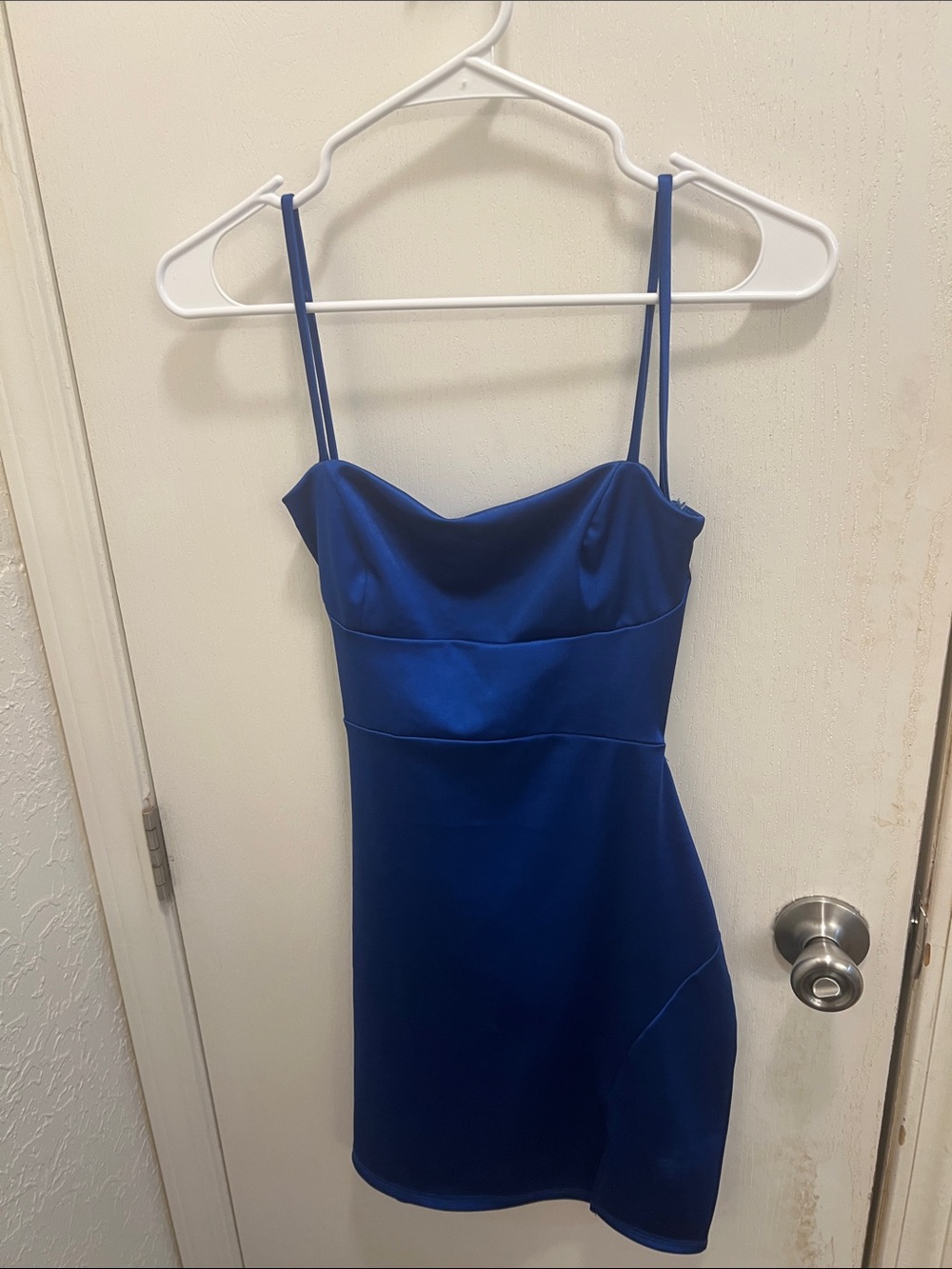 Windsor Royal Blue Satin Cowl Mini Dress